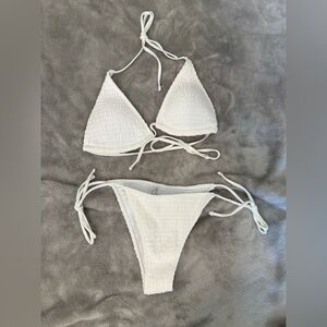 White Smocked String Bikini Top & Bottom Set